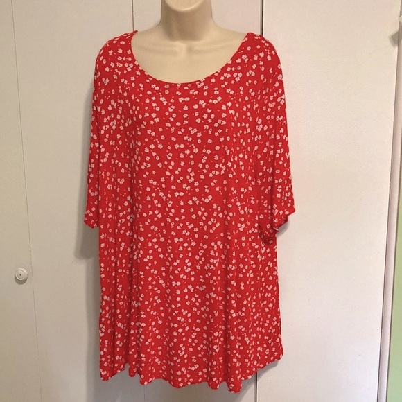 LANE BRYANT Red White Ditsy Floral Top Back Keyhole Detail Plus Size 18 20 - Picture 2 of 13